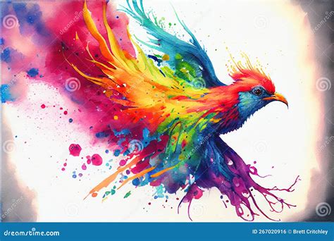 Colorful Rainbow Fiery Phoenix Bird Watercolor Painting Stock ...