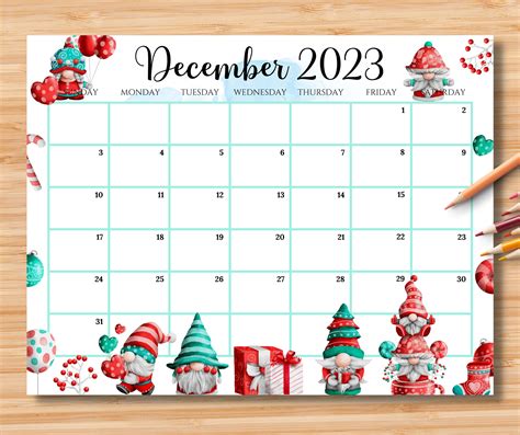 EDITABLE December 2023 Calendar Adorable Christmas With Cute - Etsy Canada