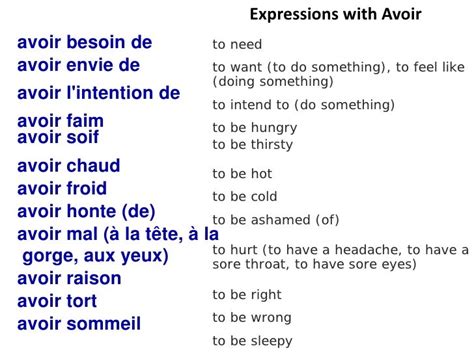 French verb avoir in the present tense