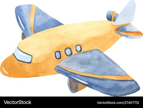 Watercolor cute cartoon airplane clipart Vector Image