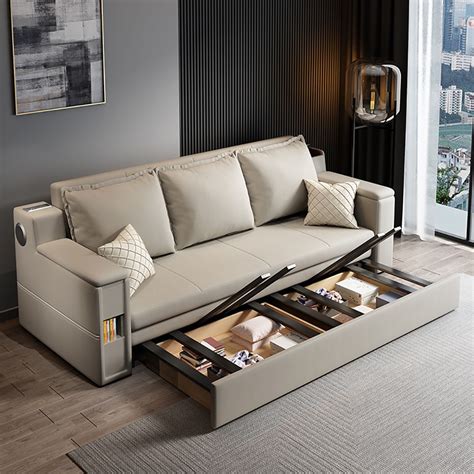 82.7" Convertible Bed Full Sleeper Sofa Leath-aire Upholstered Storage Sofa