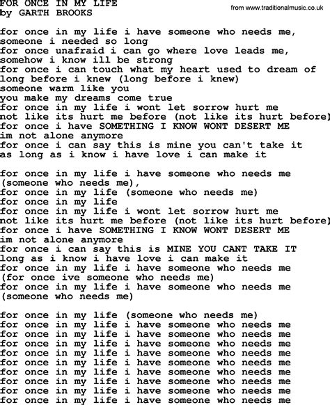 For Once In My Life, by Garth Brooks - lyrics