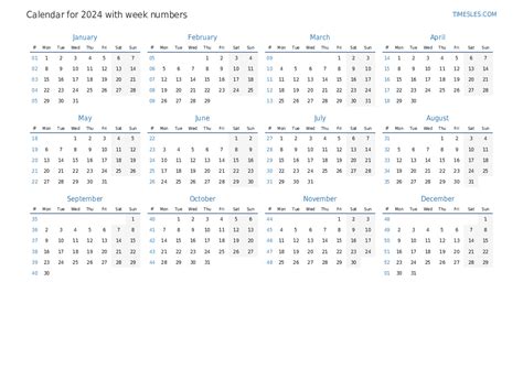 Week Numbers 2024 Calendar - Calendar 2024 All Holidays