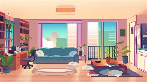 Living Room Cartoon Images - Free Vector | Illustration of cartoon living room at 80s ...