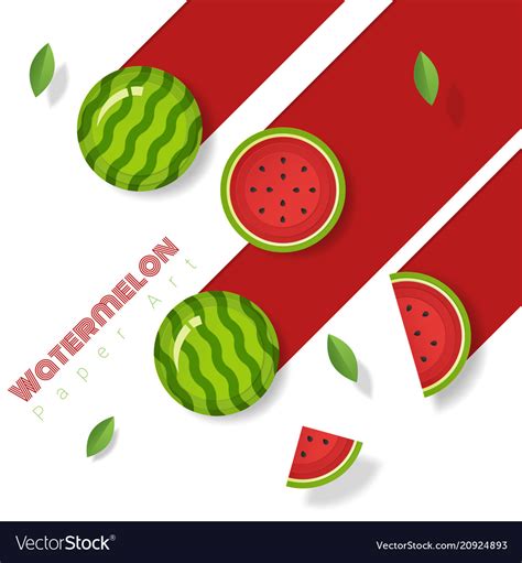 Fresh watermelon fruit background paper art style Vector Image