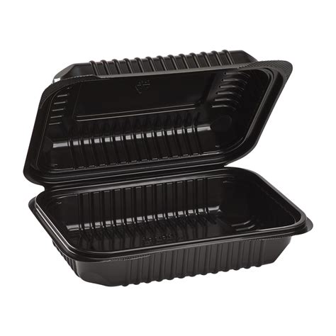 Black Half Clamshell Food Containers - 9x6 Hinged Take Out Boxes