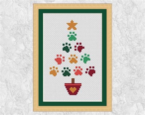 Christmas Card Cross Stitch Pattern Paw Print Christmas Tree | Etsy