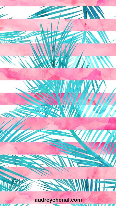 Pink coral teal turquoise watercolor palm tree leaf pattern HD phone ...