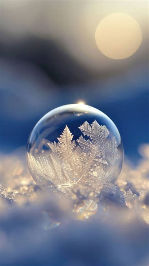 frozen bubble photography, winter macro photography, ice crystal ball ...