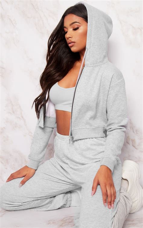 Grey Crop Zip Hoodie | Mix And Match | PrettyLittleThing AUS