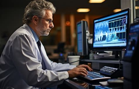 Premium Photo | A picture of a doctor looking at patient data on a computer screen