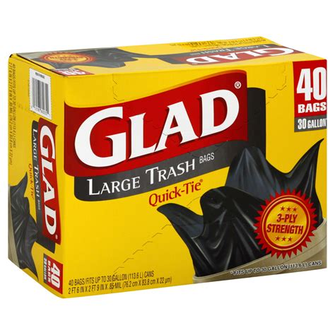 Glad Quick-Tie Trash Bags, Large, 30 Gallon, 40 bags