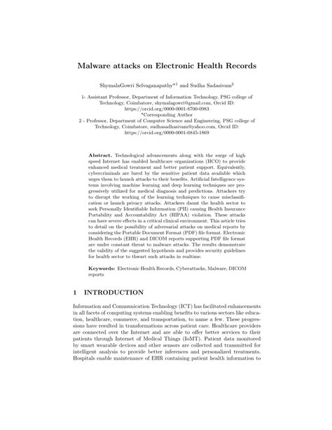 (PDF) Malware Attacks on Electronic Health Records