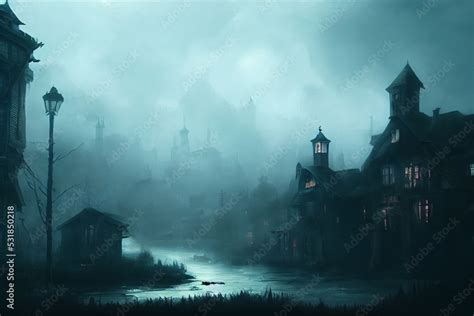 creepy and spooky fantasy village, concept art Stock Illustration ...