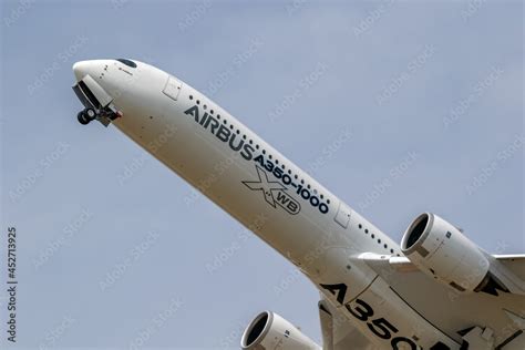 Airbus A350-1000 XWB passenger plane taking off from Le-Bourget Airport ...