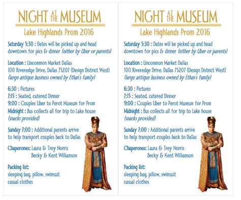 itineraries (theme: Night at the Museum)