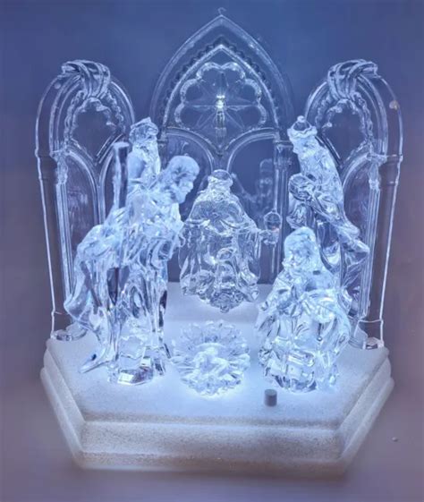 MUSICAL NATIVITY CLEAR White LED Light Up Christmas Table Mantle Decor 7.5" $32.50 - PicClick