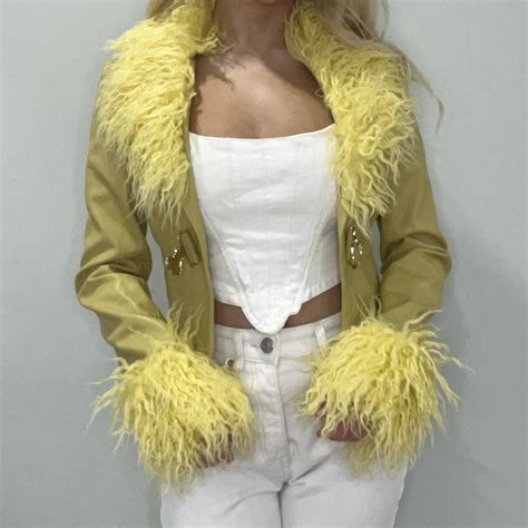 Super trendy yellow/green fur coat ! Only worn a few... - Depop