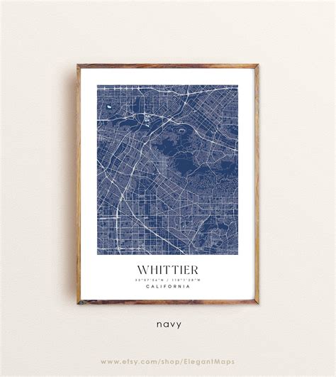 Whittier California map Whittier CA map Whittier city print | Etsy