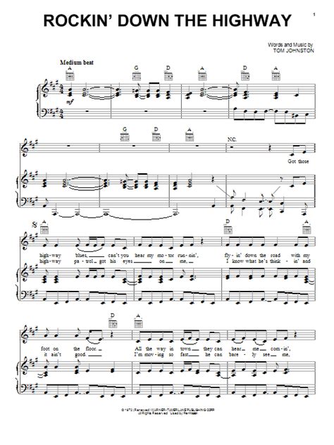 The Doobie Brothers "Rockin' Down The Highway" Sheet Music Notes | Download Printable PDF Score ...