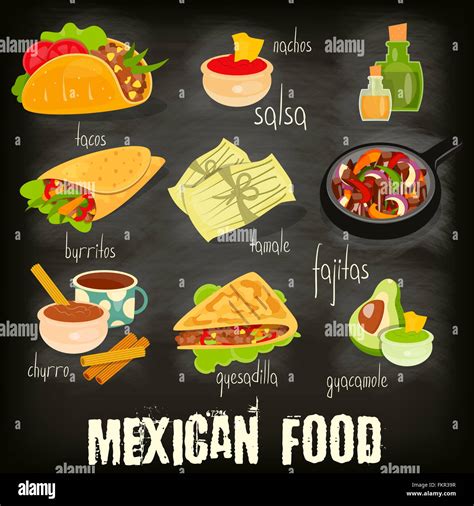 Mexican Food Menu Card with Traditional Spicy Meal on Chalkboard ...