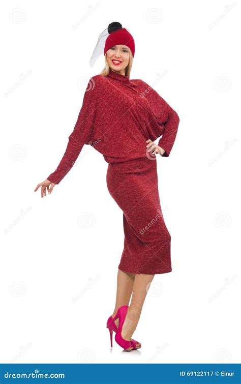 The Woman in Bordo Dress Isolated on White Stock Image - Image of haute, caucasian: 69122117