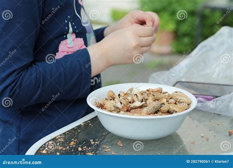 Young Girl Shelling Peanuts in the Backyard Stock Image - Image of gorgeous, children: 282790061