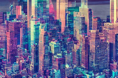 Vaporwave Canva of New York City Skyline · Creative Fabrica