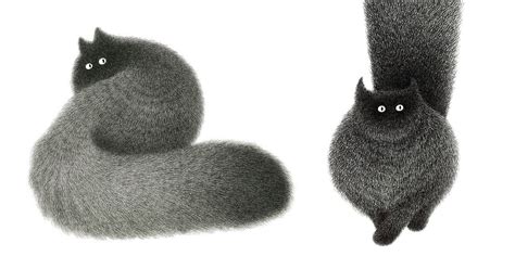 Fluffy Black Cat Ink Drawings Express the Personalities of Funny Felines