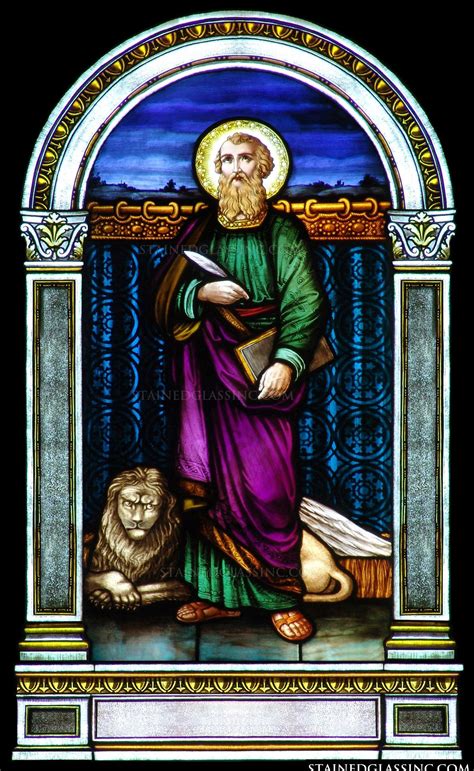 St. Mark is featured with his symbolic lion Catholic Art, Religious Art, Stained Glass Art ...
