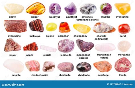 Set of Various Gemstones with Names Isolated Stock Image - Image of ...