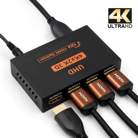 HDMI Splitter 1 in 4 Out -4K Hdmi Splitter 1x4 Ports v1.4 Powered 4K/2K Full Ultra HD 1080p US ...