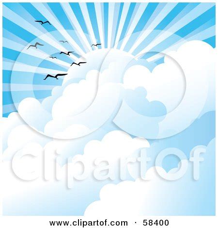 Gulls Flying Above Clouds Under Sun Rays In A Blue Sky Posters, Art Prints by - Interior Wall ...