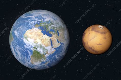 Size comparison of Earth and Mars - Stock Image - C045/6050 - Science ...