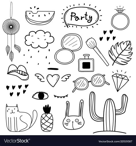 Hand drawn doodle party set Royalty Free Vector Image