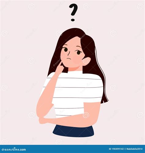 Cartoon Thinking Woman with Question Mark Vector Illustration. Female is Confusing. Portrait of ...