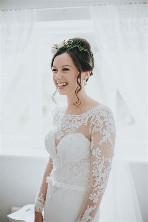 Bride In Lace With Bridesmaids In White The Walled Garden Nottingham | Lace wedding dress ...