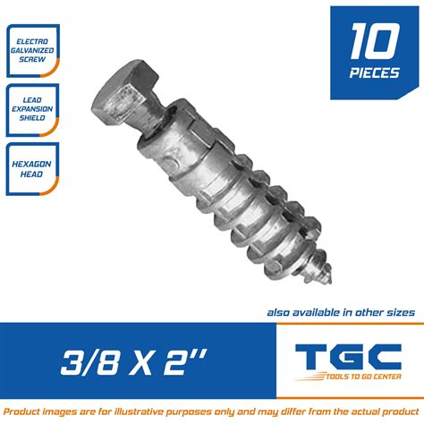 10 PCS 3/8 x 2 inches Lag Screw with Expansion Shield Galvanized TGC Lagscrew with Shield ...