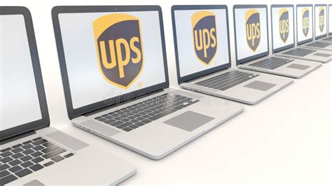 Laptops with United Parcel Service UPS Logo on the Screen. Computer Technology Conceptual ...