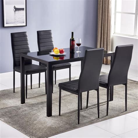 Zimtown 5 Pieces Modern Dining Table Set 4 Chair Glass Metal Kitchen Room Breakfast Furniture ...