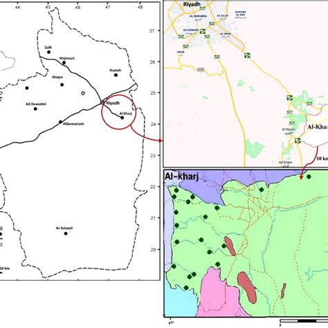 Map of Saudi Arabia showing the study area (Al-Kharj). The studied ...