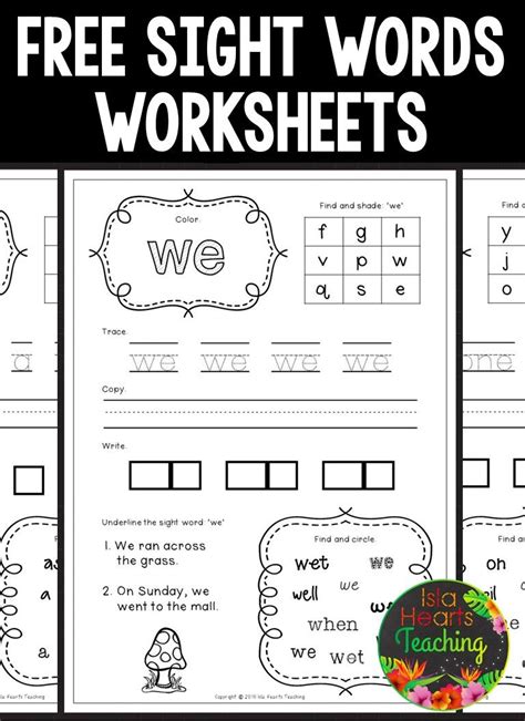 Kindergarten Sight Words Printables Free