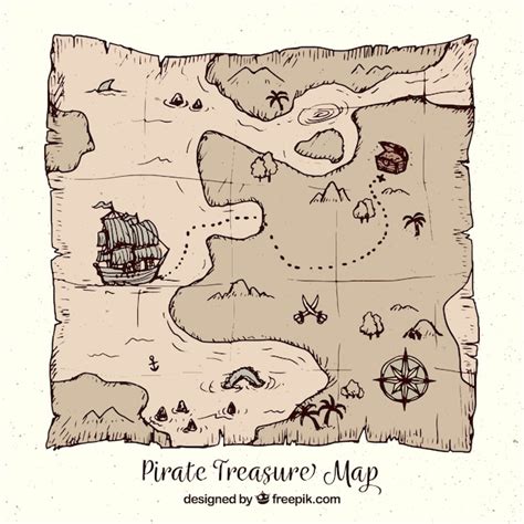 Pirate treasure map in hand-drawn style Vector | Free Download