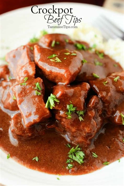 Slow Cooker Crockpot Beef Tips and Gravy Recipe - Tammilee Tips