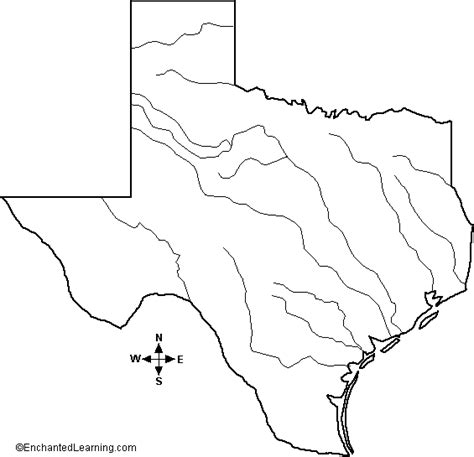 Major Rivers ofTexas Outline Map - EnchantedLearning.com