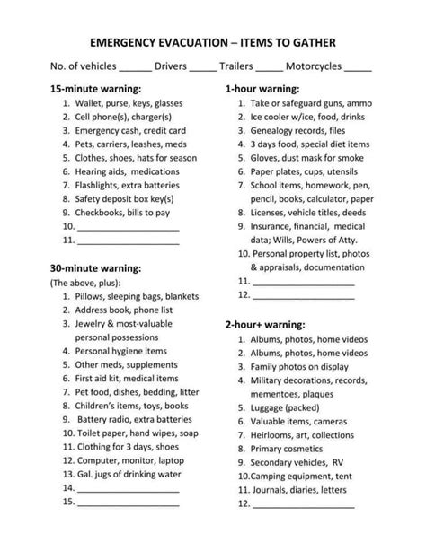 Printable Evacuation Checklist - Printable Calendars AT A GLANCE