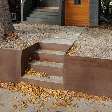 Corten+Steel+Retaining+steps-1A in 2022 | Steel retaining wall, Fence design, Modern landscaping