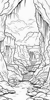 Serene Cave Coloring Book Page For Adults Stock Illustration  sketch template