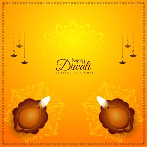 Free Vector | Bright yellow happy diwali festival background with diya