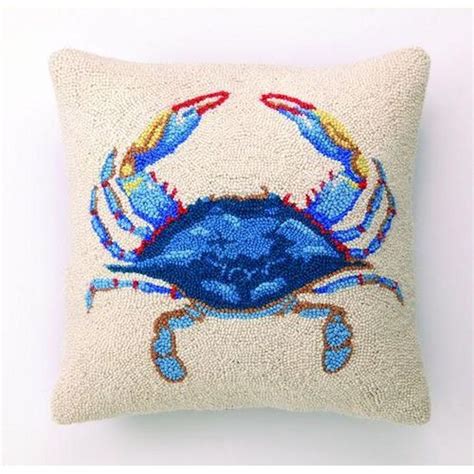Blue Crab Hook Pillow-Beach Decor Pillow-Wool And Cotton Hooked Pillow | Crab pillow, Hooked ...